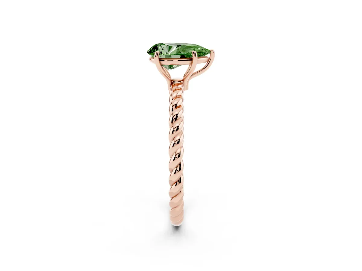 Fancy Green Pear Cut Solitaire Twist Band Ring with Four-Prong Setting Rose gold