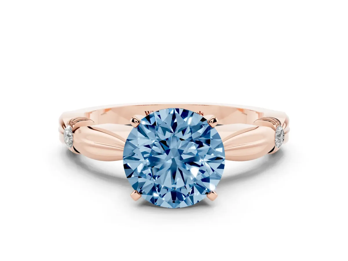 Fancy Blue Round Cut Solitaire Diamond Twisted Band with Four-Prong Setting Rose gold