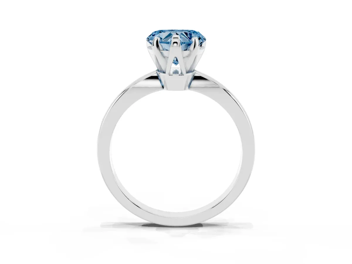 Fancy Blue Heart Cut Solitaire Engagement Ring with Six-Prong Setting and Tapered Band Platinum
