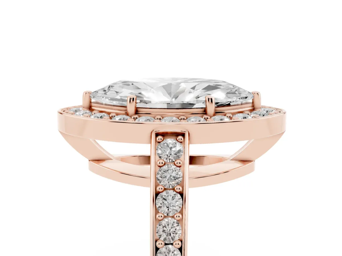 Marquise Cut Halo Pavé Diamond Engagement Ring with Bezel Setting Rose gold