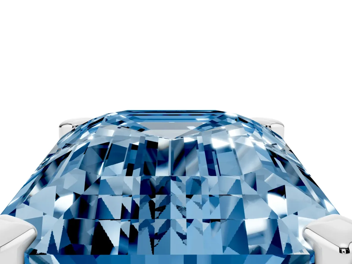 Fancy Blue Emerald Cut Diamond Solitaire Ring with Prong Setting and Classic Band White gold