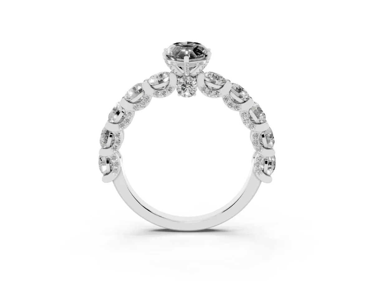 Fancy Black Marquise Cut Diamond Side Stone Engagement Ring with Four-Prong Setting Silver