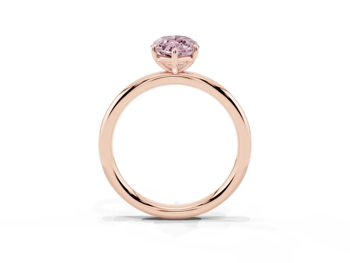 Fancy Pink Marquise Cut Solitaire Diamond Ring with Four-Prong Setting on a Plain Band Rose gold