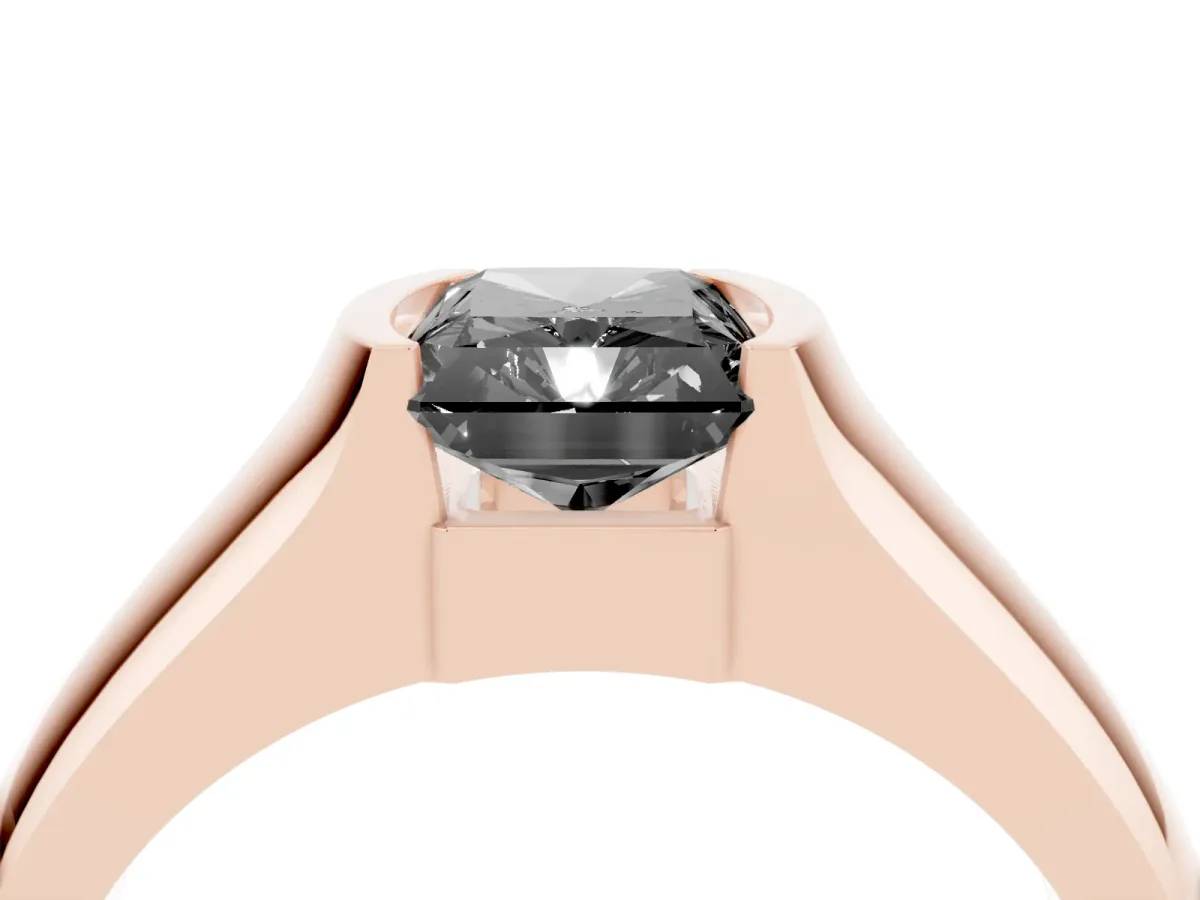 Fancy Black Radiant Cut Solitaire Bezel Set Diamond Ring with Wide Band Rose gold