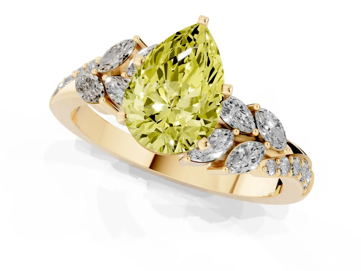 Fancy Yellow Pear Cut Solitaire Marquise Twist Band with Six-Prong Setting Yellow gold