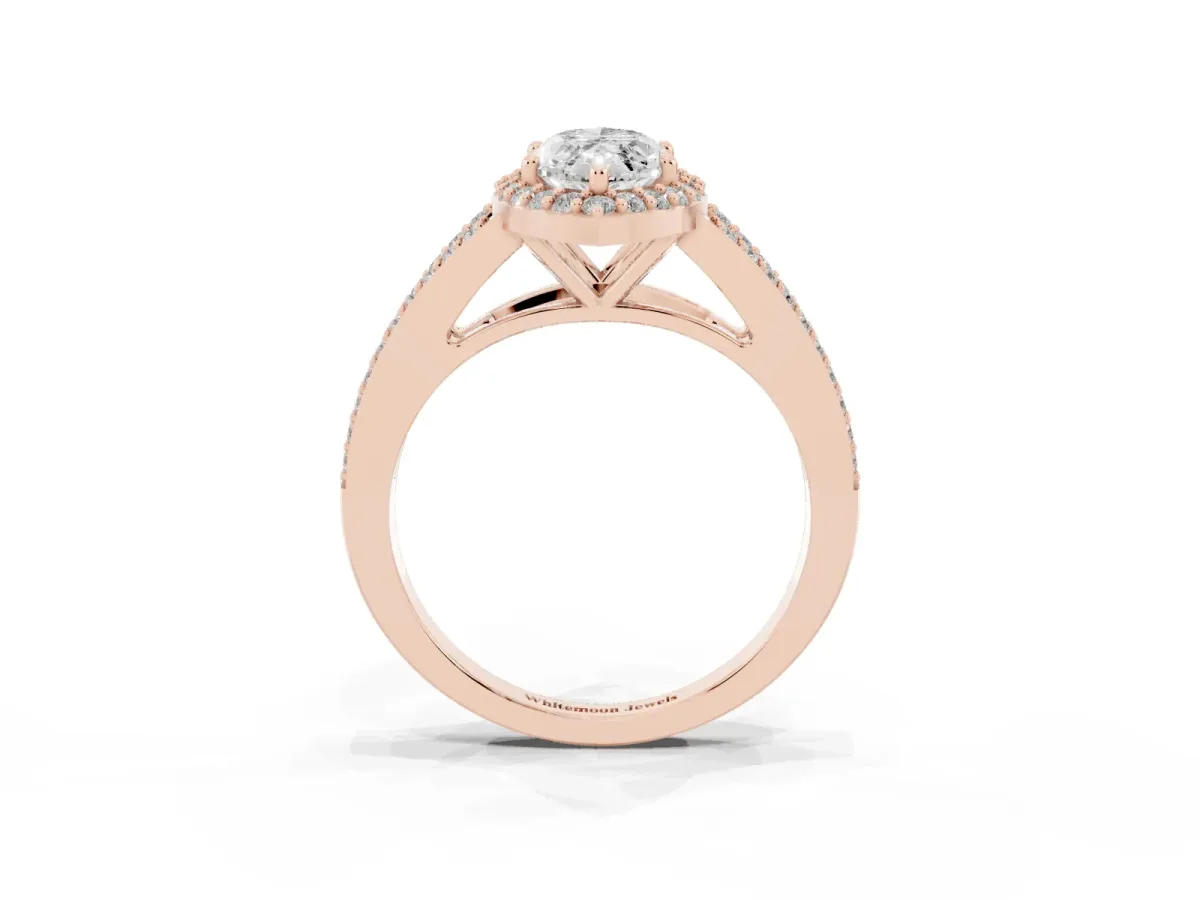 Marquise Cut Halo Split Shank Diamond Ring with Prong Setting Rose gold