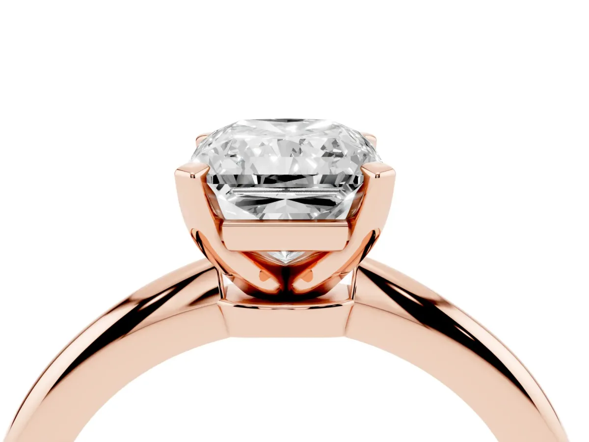 Radiant Cut Diamond Solitaire Ring with Prong Setting and Classic Band Rose gold
