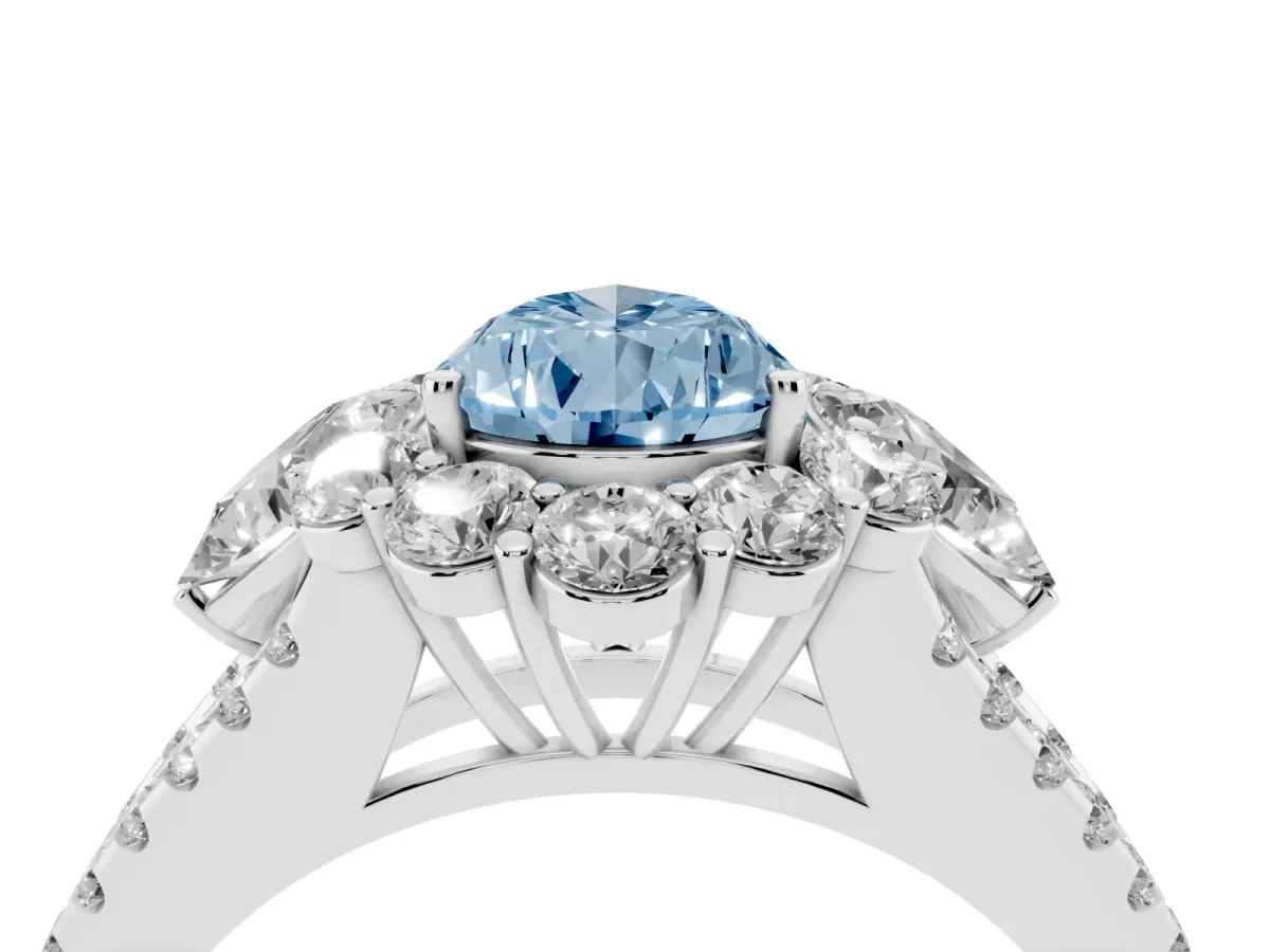 Fancy Blue Pear Cut Halo Split Shank Diamond Engagement Ring with Prong Setting Platinum