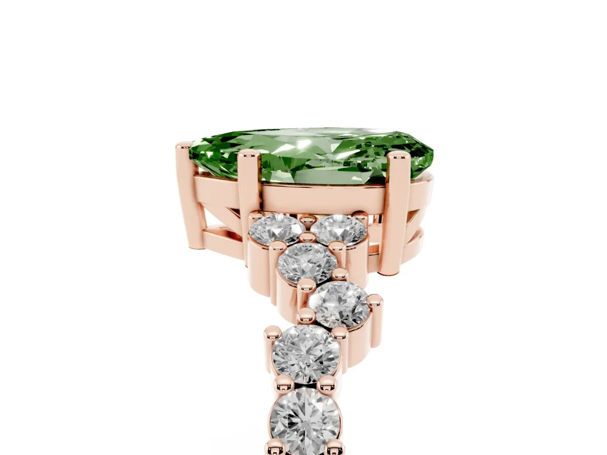 Fancy Green Pear Cut Diamond Scattered Round Accent Ring with Prong Setting Rose gold