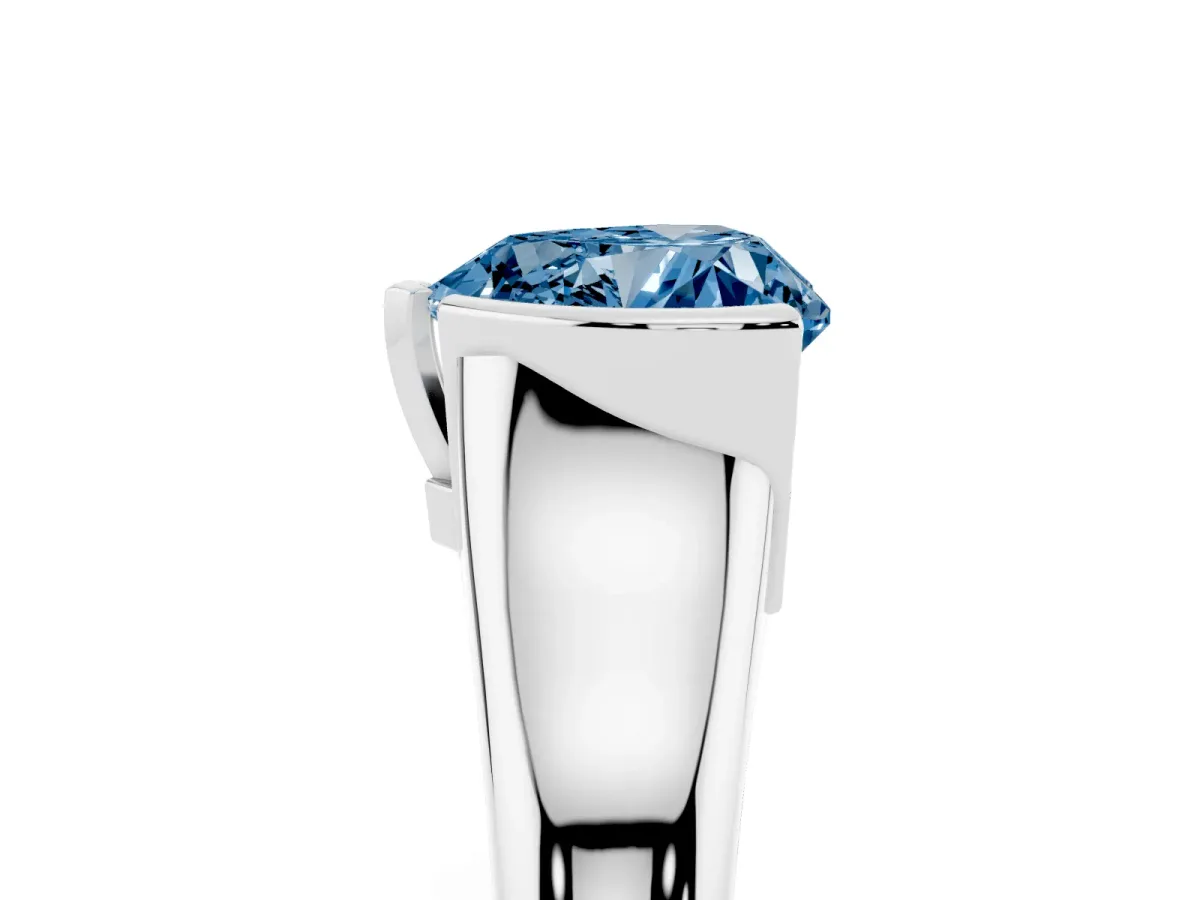 Fancy Blue Heart Cut Solitaire Tension Set Diamond Ring with Split Shank Band Silver