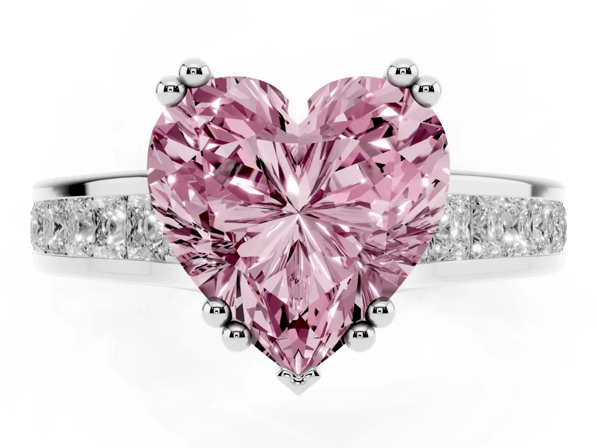 Fancy Pink Heart Cut Cut Channel Set Solitaire Engagement Ring with Prong Setting Silver