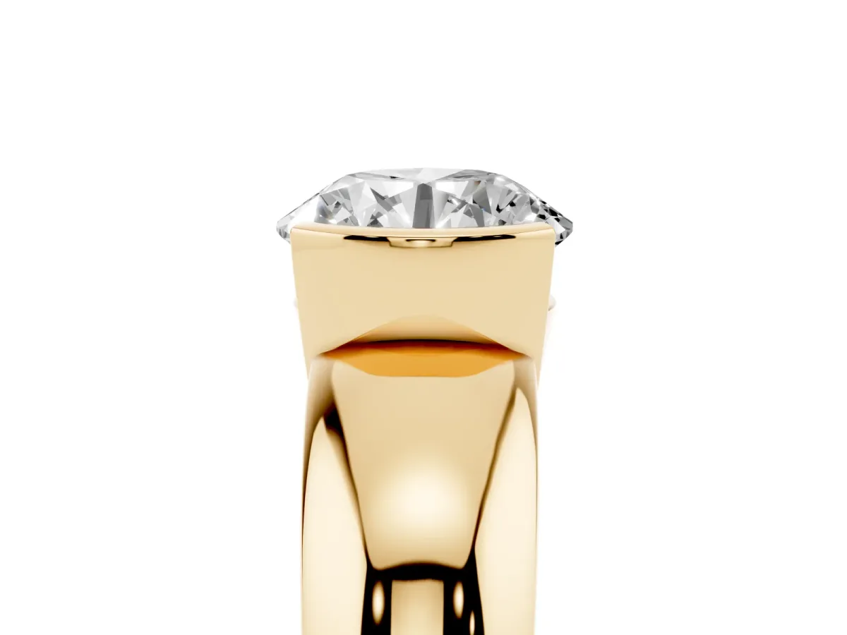 Round Cut Solitaire Tension Set Diamond Ring with Wide Band Yellow gold