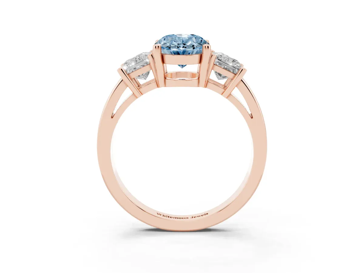 Fancy Blue Three-Stone Oval Cut Cut Solitaire Ring with Prong Setting Rose gold