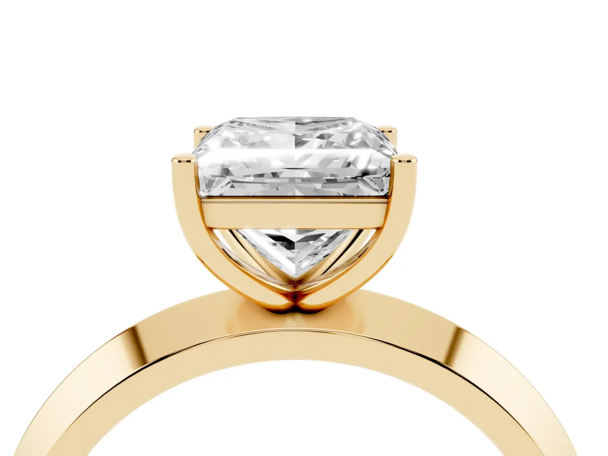 Princess Cut Cut Solitaire Engagement Ring with Flat Band and Four-Prong Setting Yellow gold