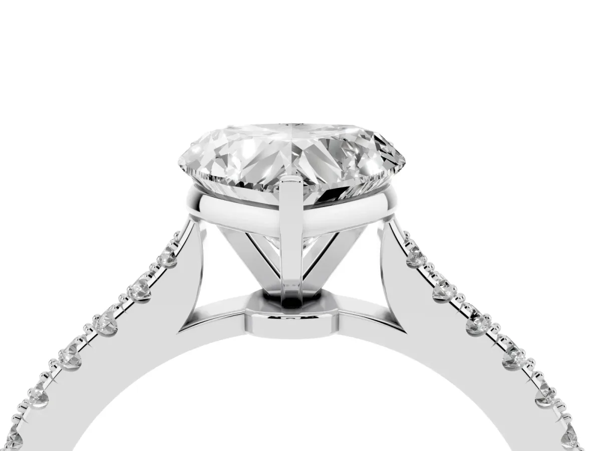 Heart Cut Cut Solitaire Diamond Engagement Ring with Pave Band and Four-Prong Setting White gold