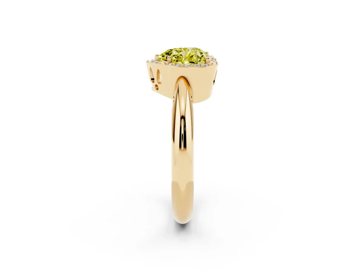 Fancy Yellow Heart Cut Cut Diamond Halo Engagement Ring with Split Shank and Four-Prong Setting Yellow gold