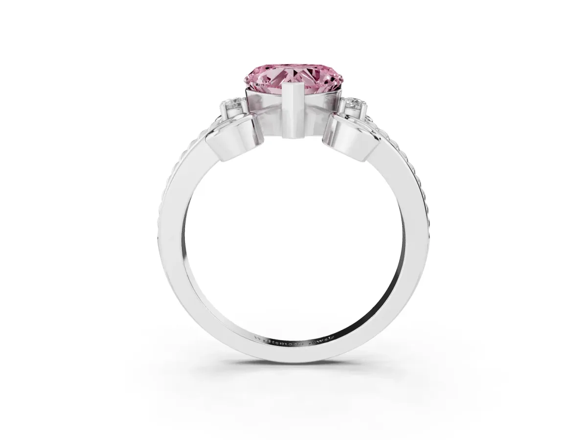 Fancy Pink Heart Cut Solitaire Twisted Band Scroll Prong Ring Silver