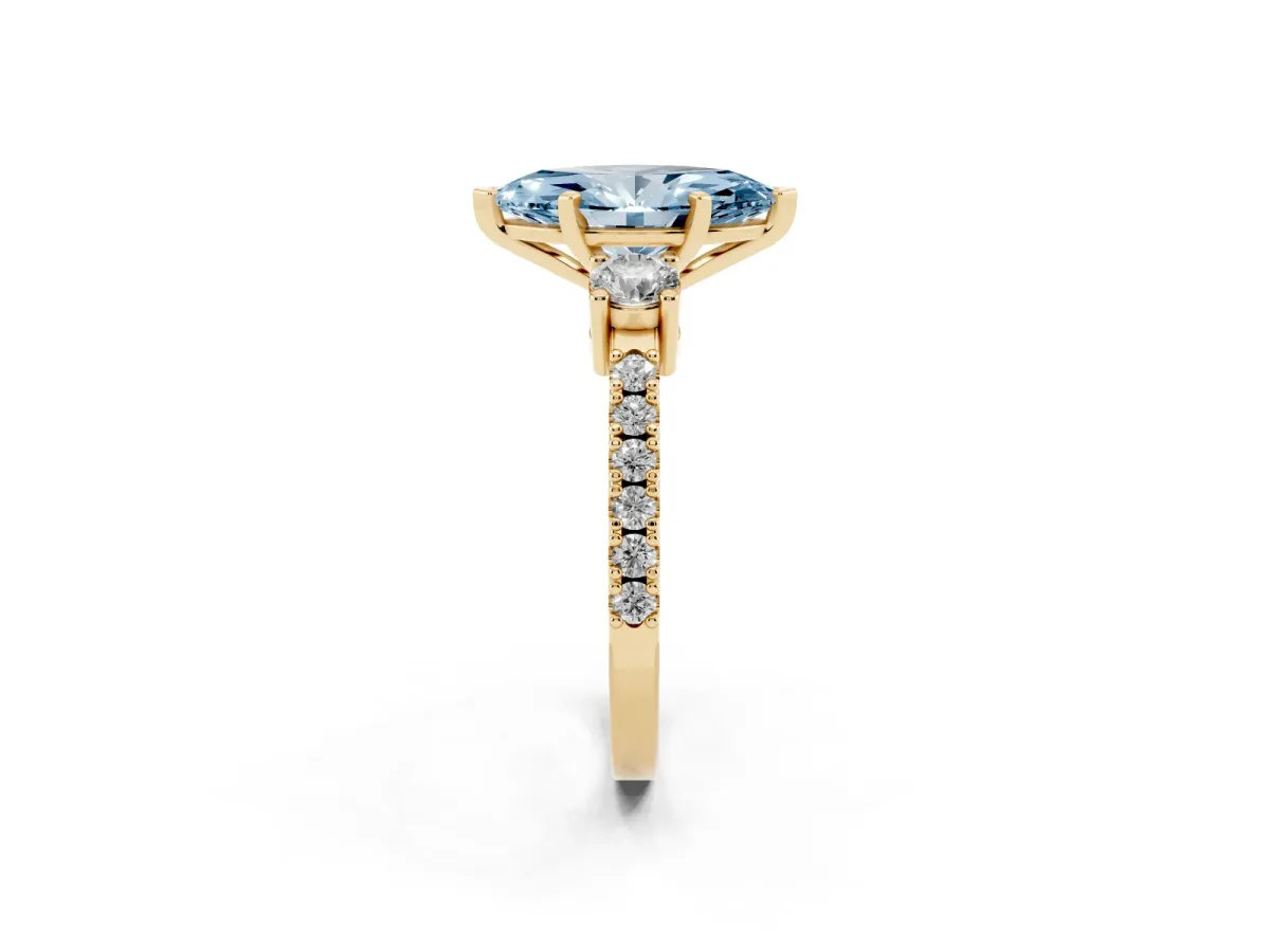 Fancy Blue Marquise Cut Three-Stone Diamond Pavé Band with Prong Setting Yellow gold