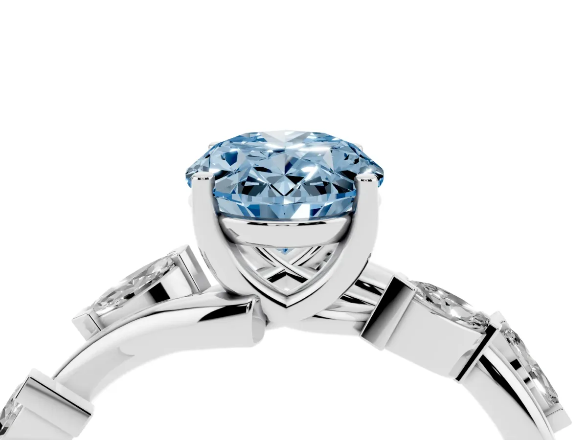 Fancy Blue Oval Cut Solitaire Twisted Band Marquise Accent Prong Setting Ring Platinum