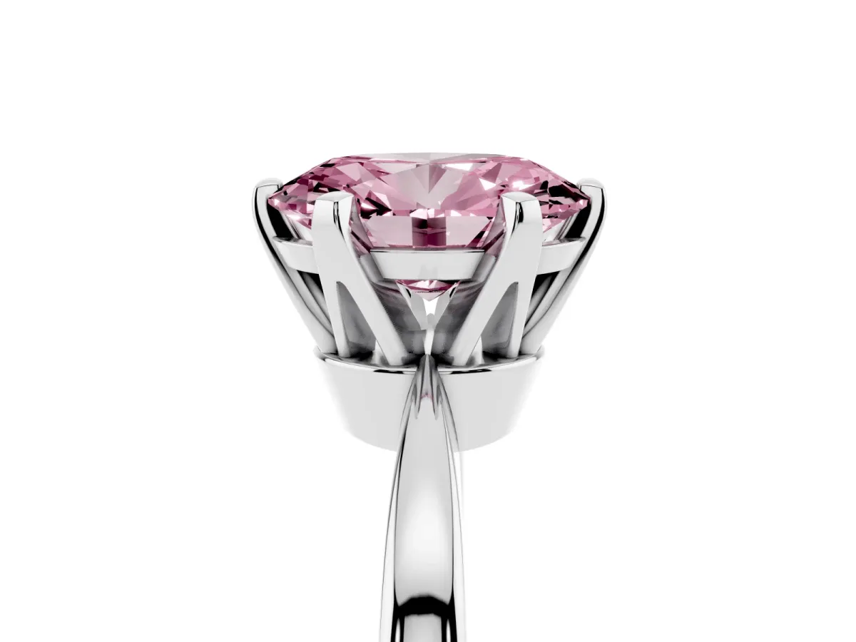 Fancy Pink Oval Cut Solitaire Engagement Ring with Six-Prong Setting and Tapered Band Silver