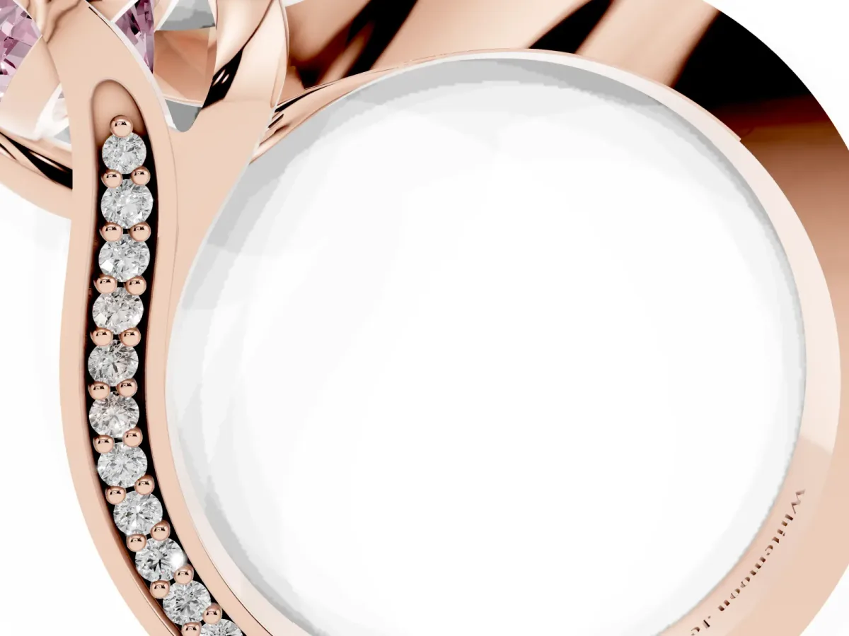 Fancy Pink Oval Cut Solitaire Diamond Twist Band with Pavé Setting and Four-Prong Setting Rose gold
