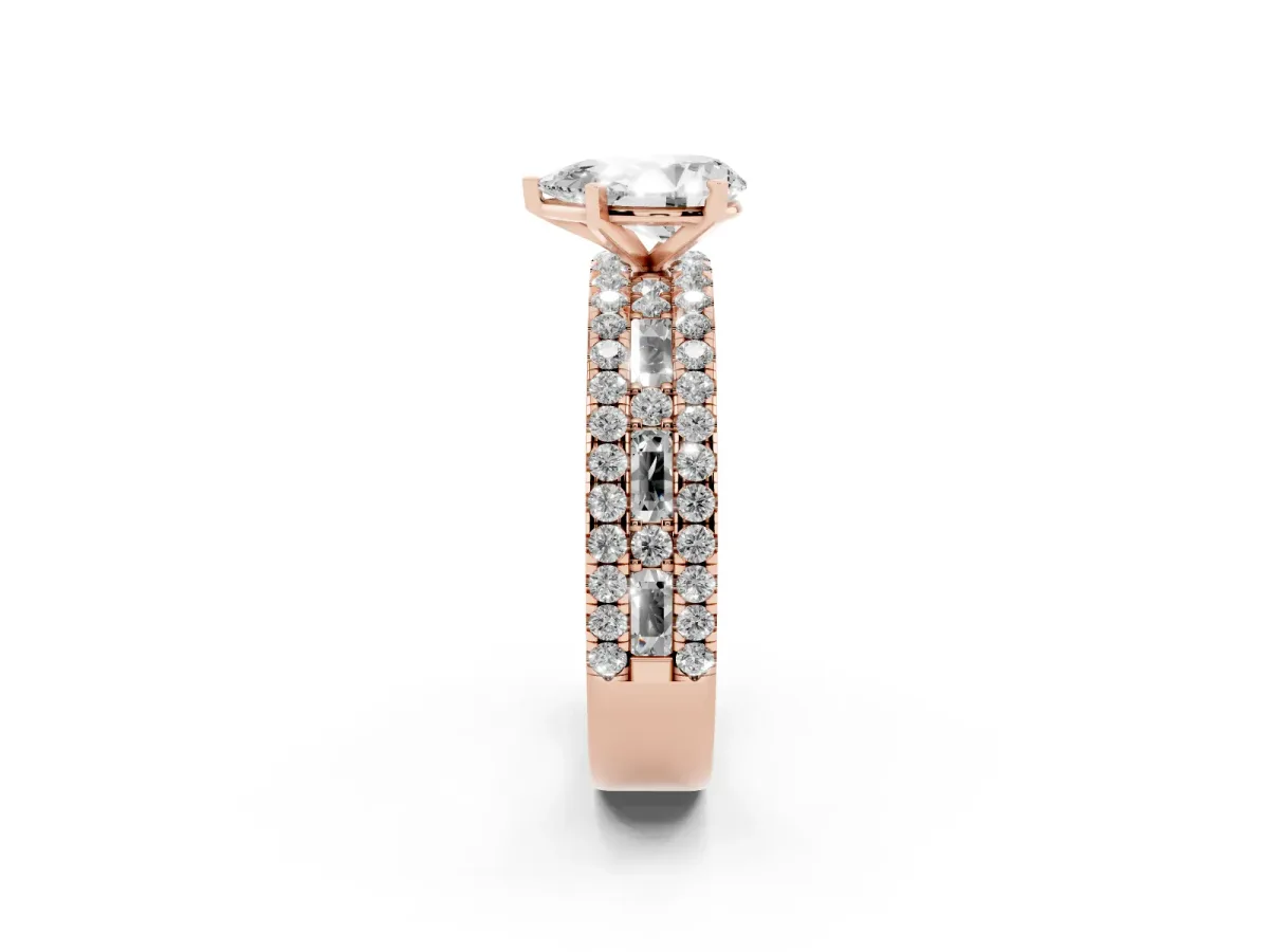 Pear Cut Diamond Solitaire Ring with Pavé and Channel Set Band Rose gold