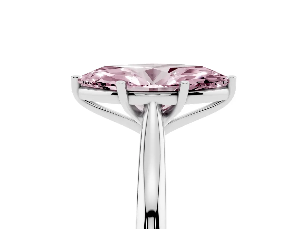 Fancy Pink Marquise Cut Cut Solitaire Ring with Cathedral Band and Four-Prong Setting Silver