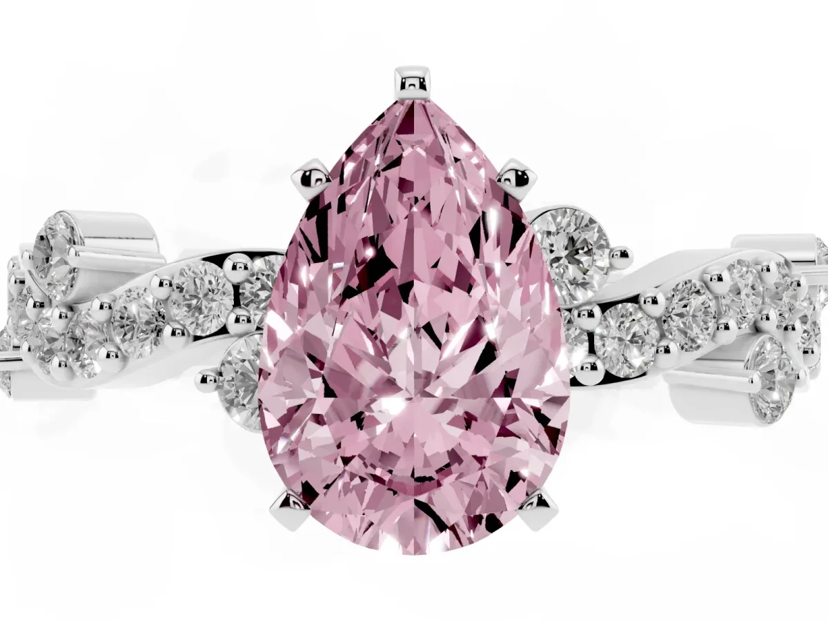 Fancy Pink Pear Cut Cut Solitaire Diamond Twisted Band with Pave Setting Platinum