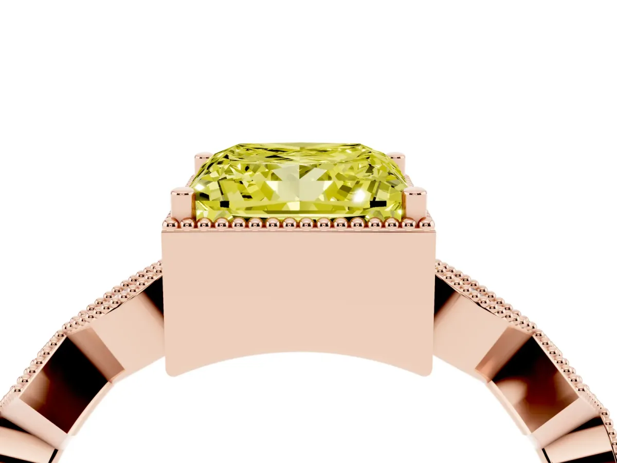 Fancy Yellow Princess Cut Milgrain Marquise Diamond Twist Band Ring Rose gold