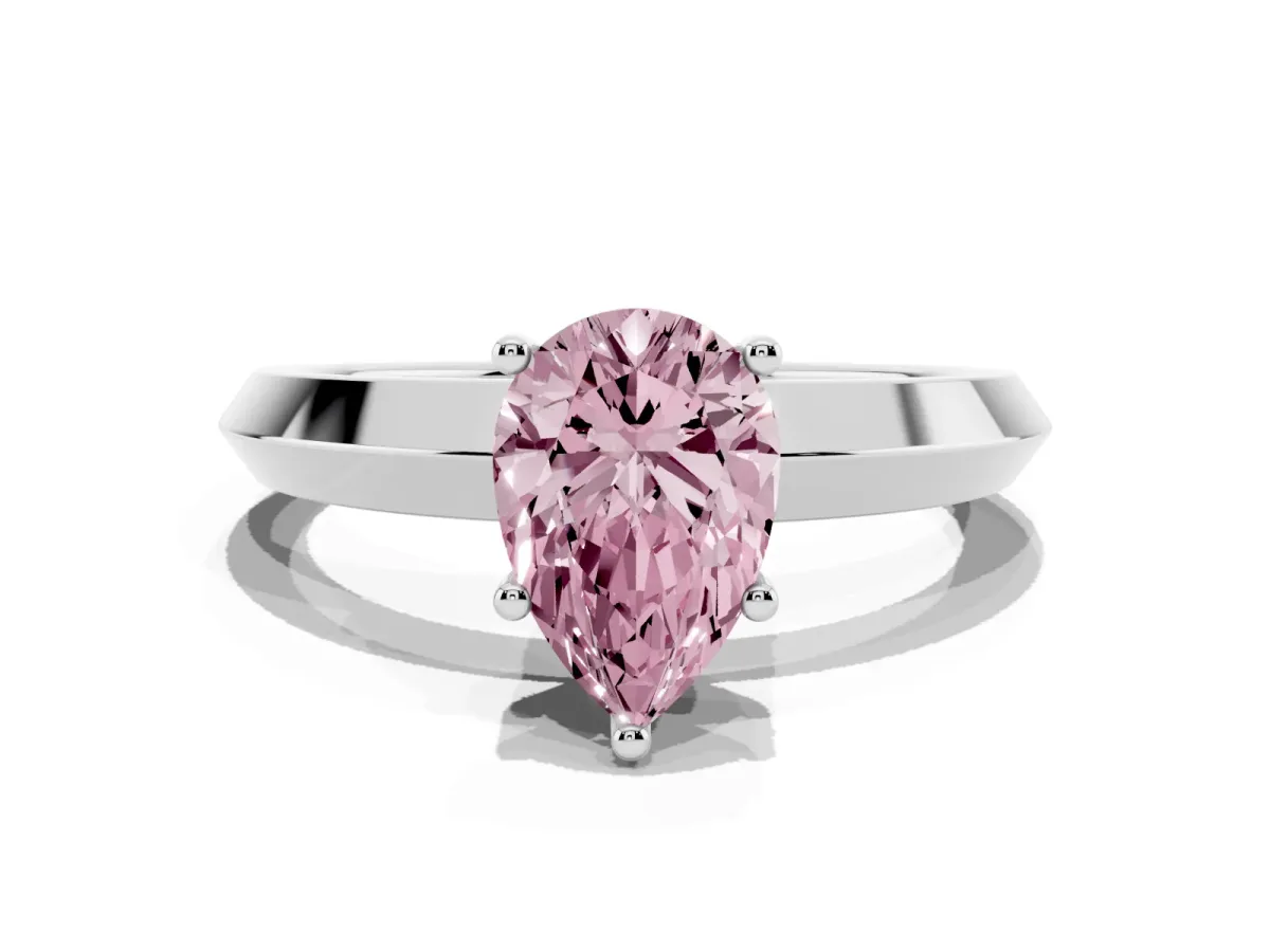 Fancy Pink Pear Cut Cut Solitaire Engagement Ring with Flat Band and Four-Prong Setting Silver