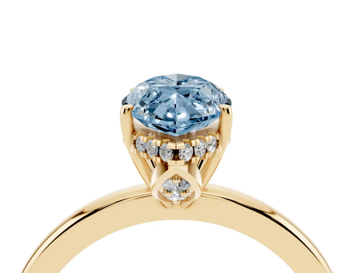 Fancy Blue Marquise Cut Solitaire Diamond Ring with Prong Setting and Plain Band Yellow gold