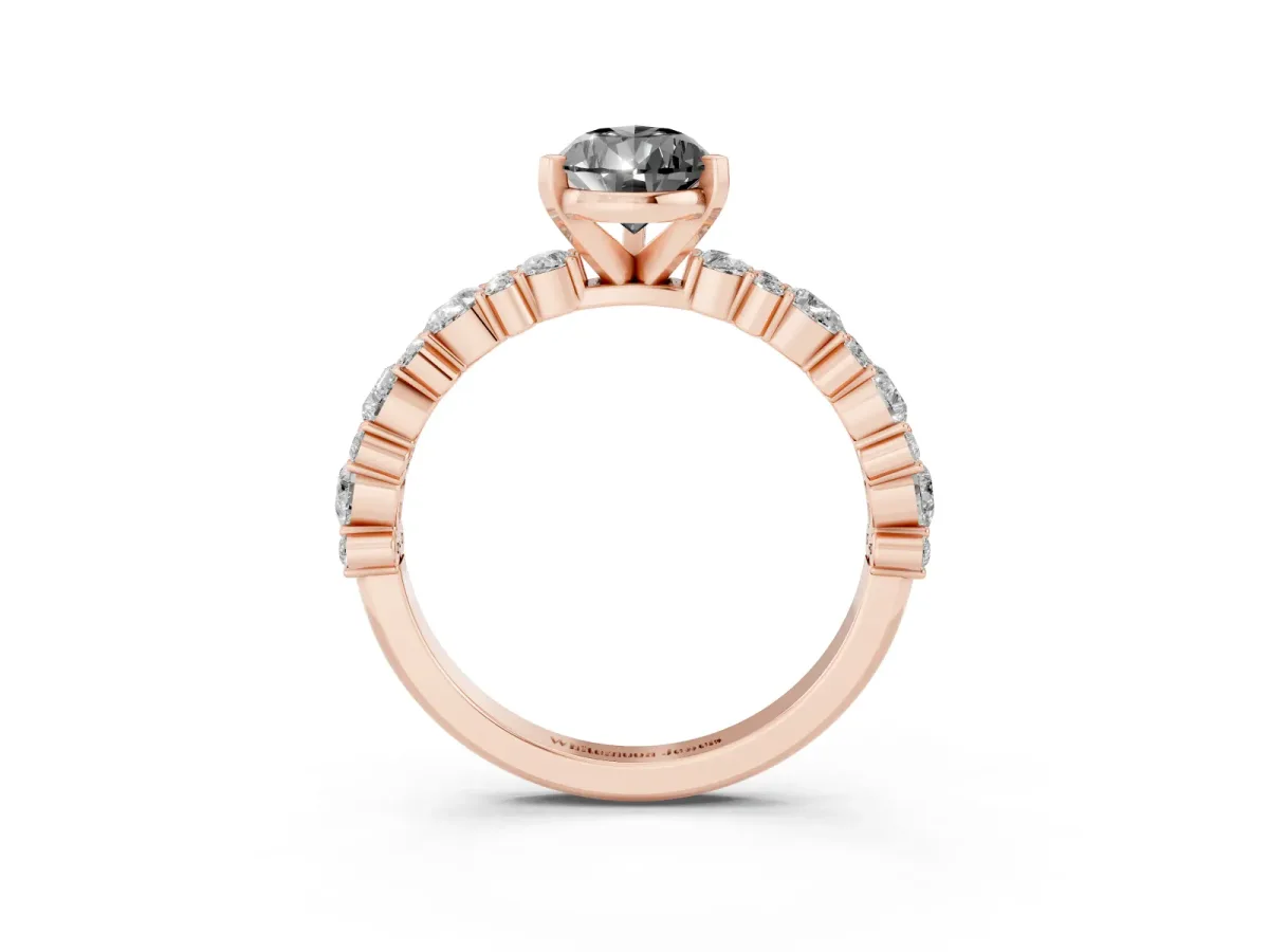 Fancy Black Pear Cut Diamond Side Stone Solitaire Ring with Round and Four-Prong Setting Rose gold