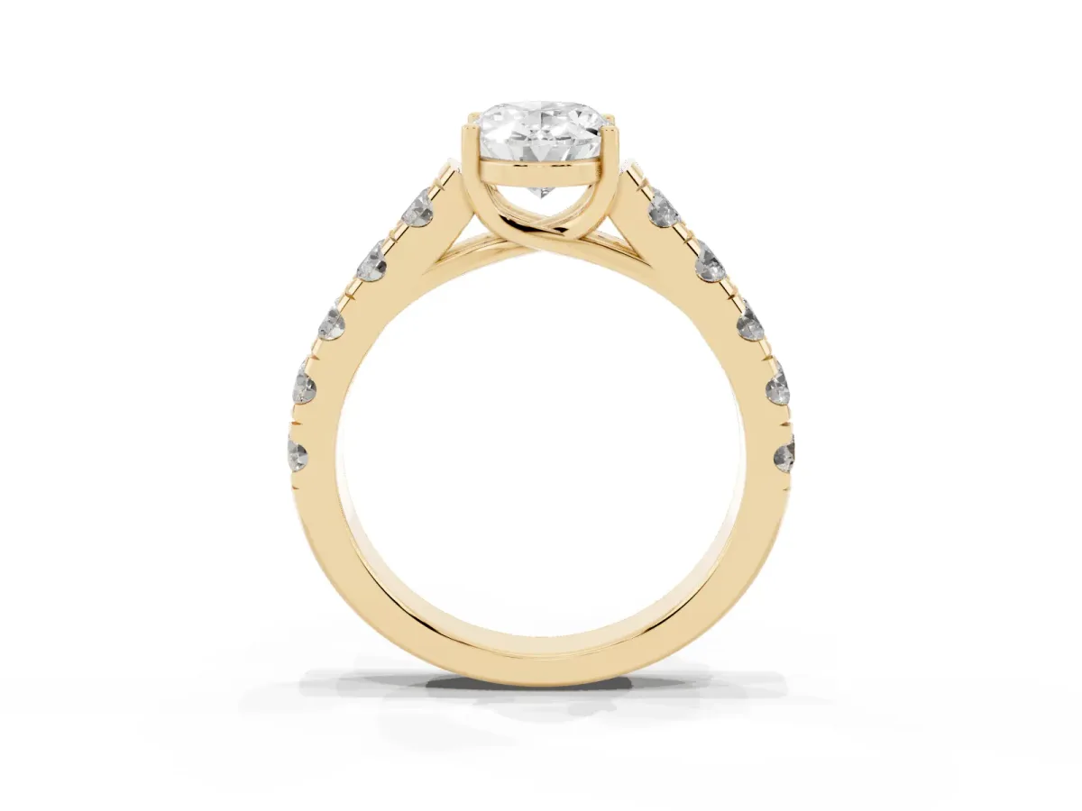 Oval Cut Cut Diamond Solitaire Ring with Micro Pave Band and Prong Setting Yellow gold