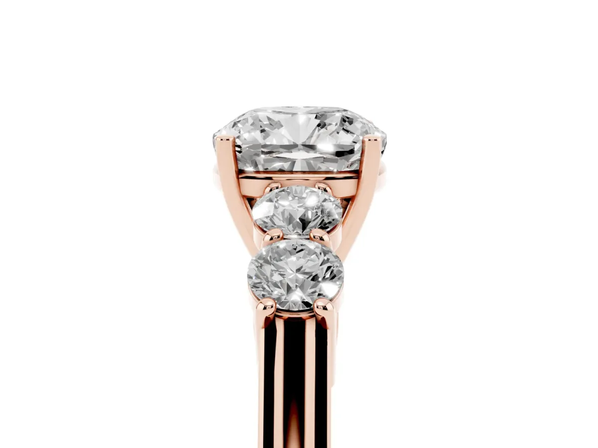 Cushion Cut Cut Diamond Five-Stone Prong Set White Gold Ring Rose gold