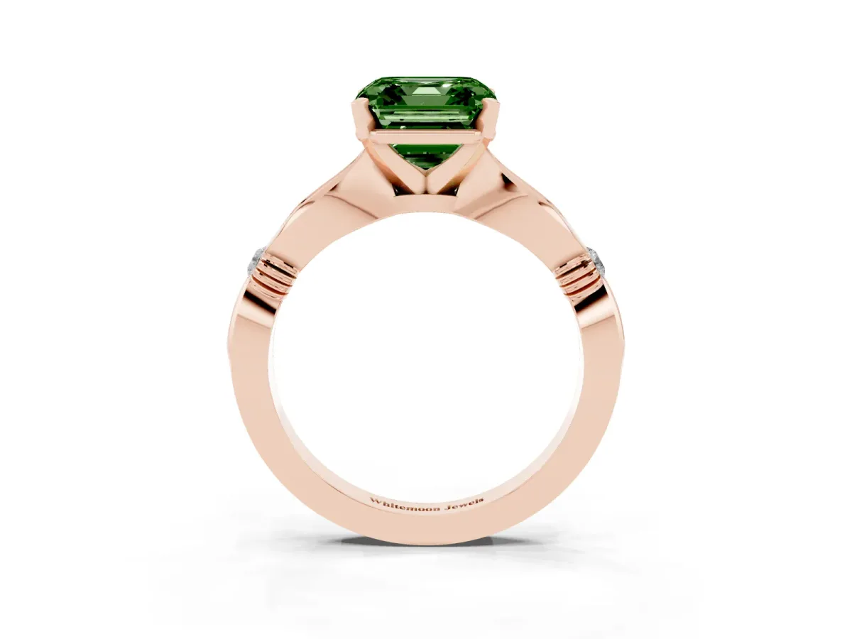 Fancy Green Asscher Cut Solitaire Diamond Twisted Band with Four-Prong Setting Rose gold
