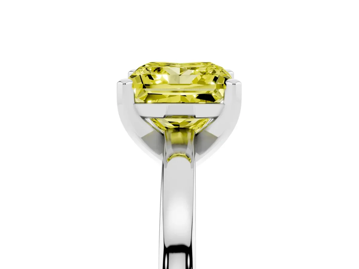 Fancy Yellow Princess Cut Solitaire Diamond Engagement Ring with Four-Prong Setting on a Classic Band Silver