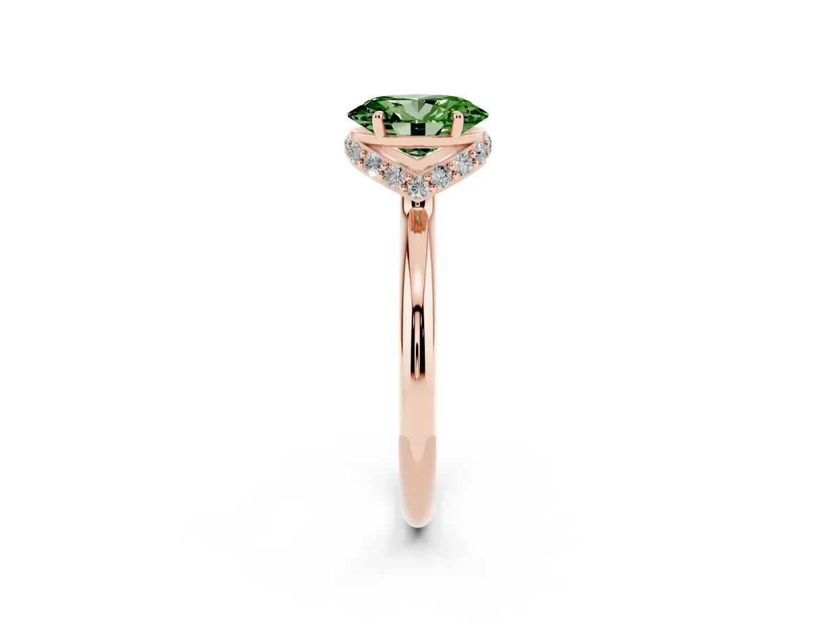 Fancy Green Oval Cut Brilliant Solitaire Engagement Ring with Six-Prong Setting and Classic Band Rose gold