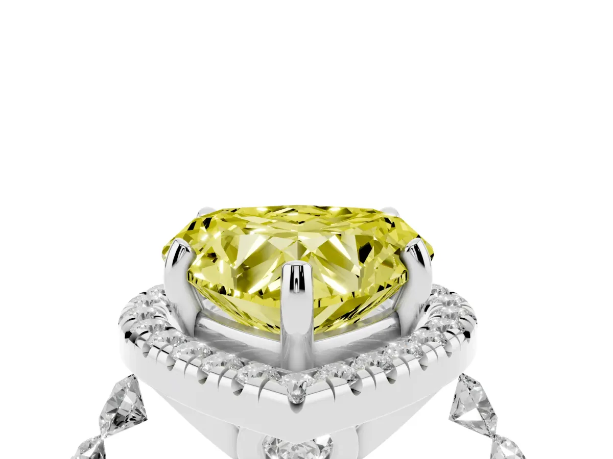 Fancy Yellow Heart Cut Halo Pavé Diamond Engagement Ring with Four-Prong Setting White gold