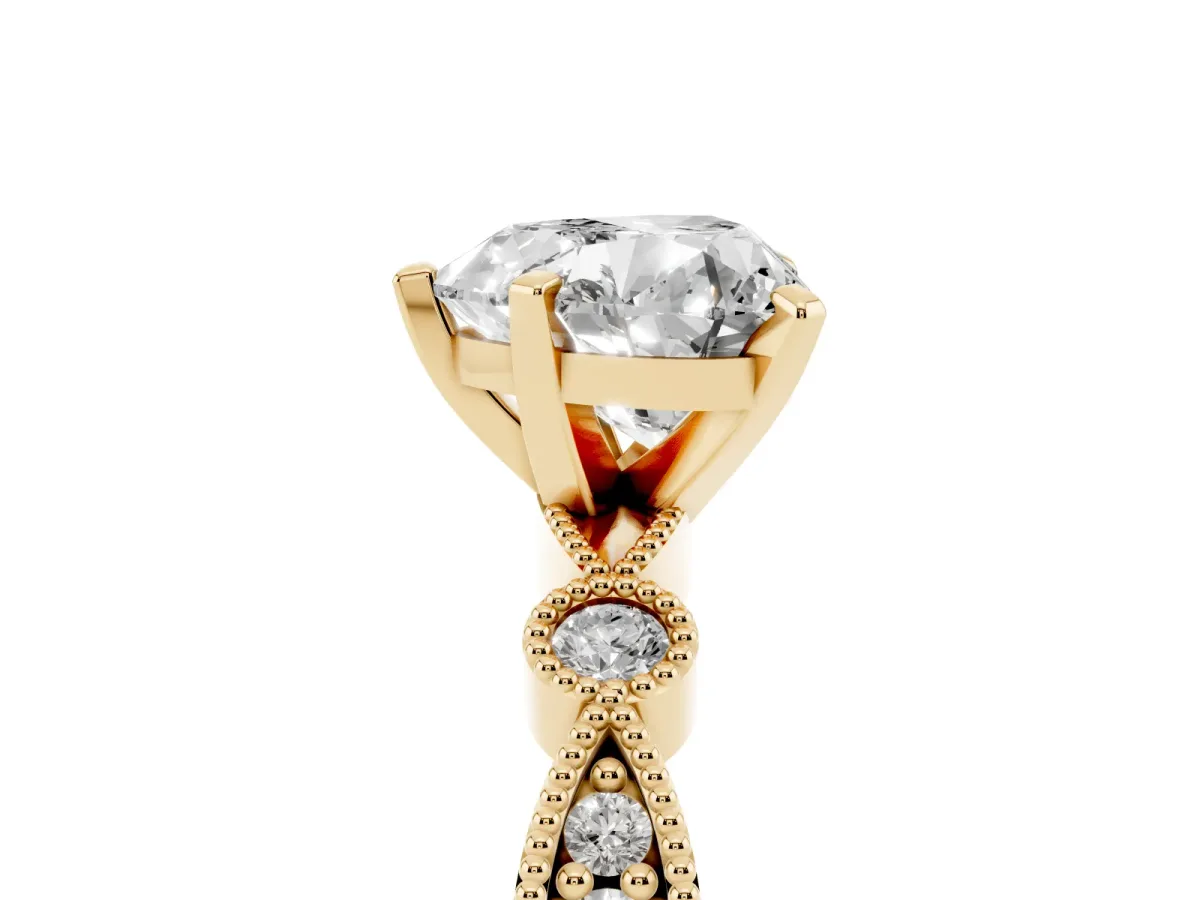 Heart Cut Milgrain Bezel Diamond Engagement Ring with Solitaire Prong Setting Yellow gold