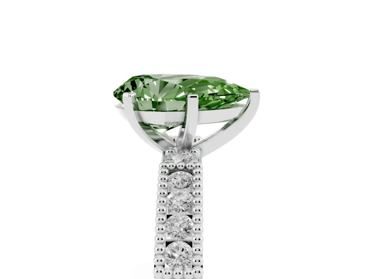 Fancy Green Pear Cut Solitaire with Pavé Band and Four-Prong Setting Silver