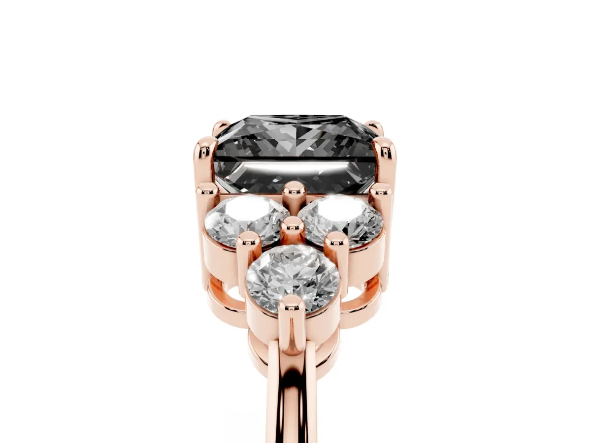 Fancy Black Princess Cut Brilliant Diamond Cluster Accent Solitaire Ring with Prong Setting Rose gold