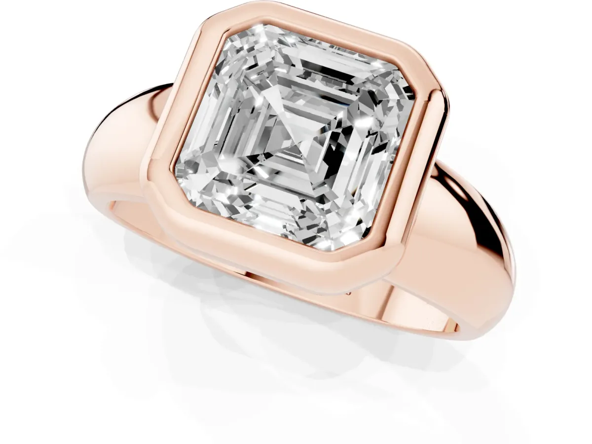 Bezel Set Asscher Cut Solitaire Ring with Wide Band Rose gold