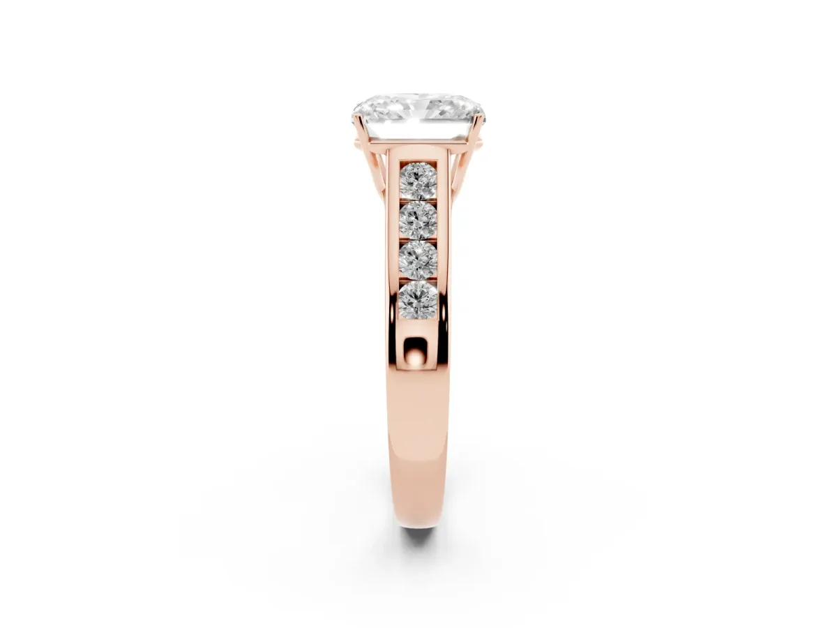 Radiant Cut Brilliant Channel-Set Solitaire Ring with Four-Prong Setting Rose gold