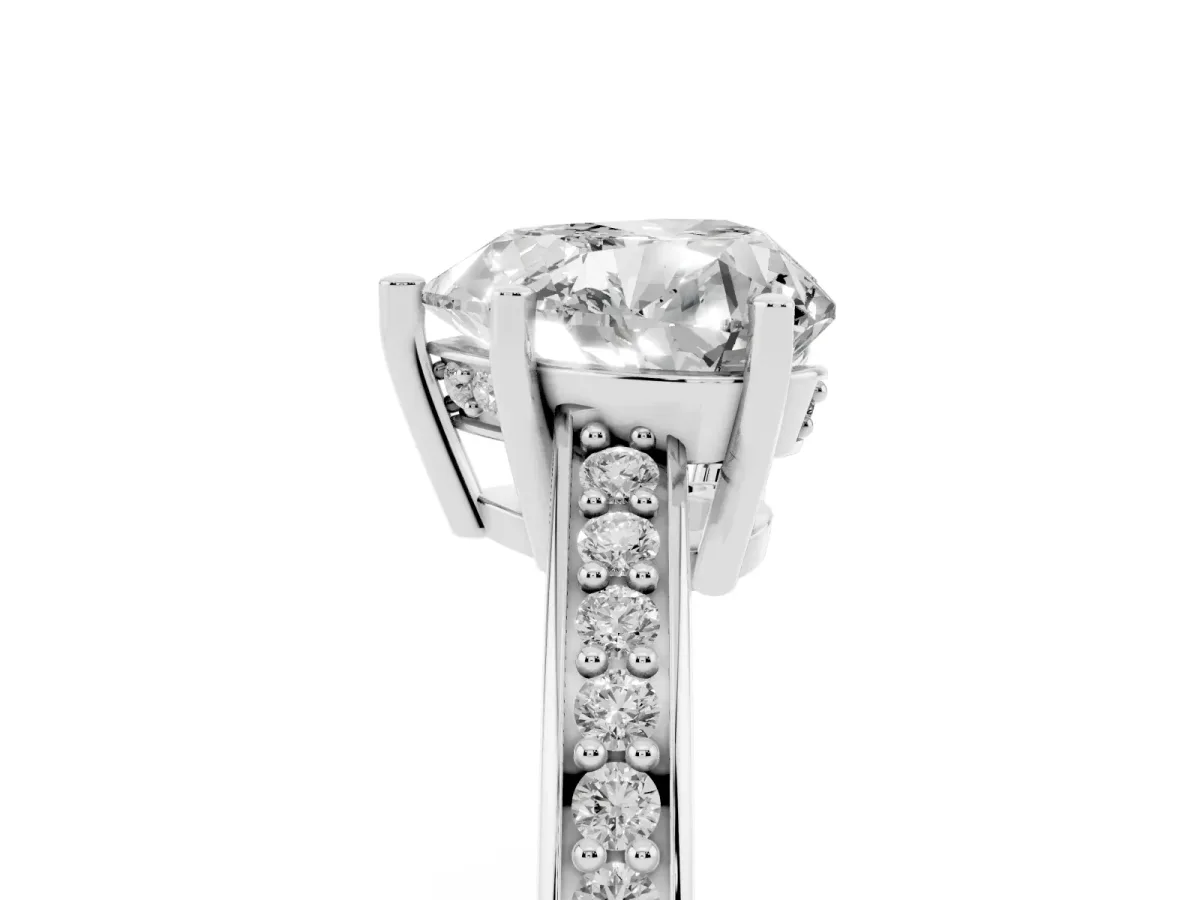 Heart Cut Solitaire Pavé Band Prong Setting Ring Platinum