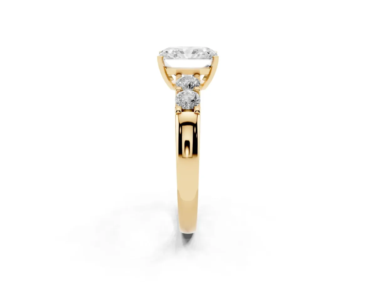 Radiant Cut Brilliant Cut Diamond Five-Stone Prong Set Engagement Ring with Channel Band Yellow gold