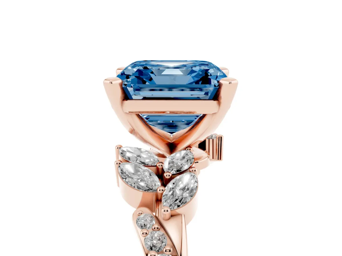 Fancy Blue Asscher Cut Solitaire Marquise Twist Band with Six-Prong Setting Rose gold