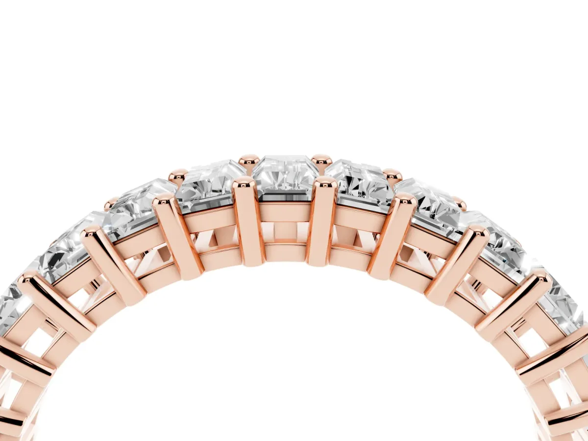 Baguette Cut Half Eternity Band with Shared Prong Setting Rose gold
