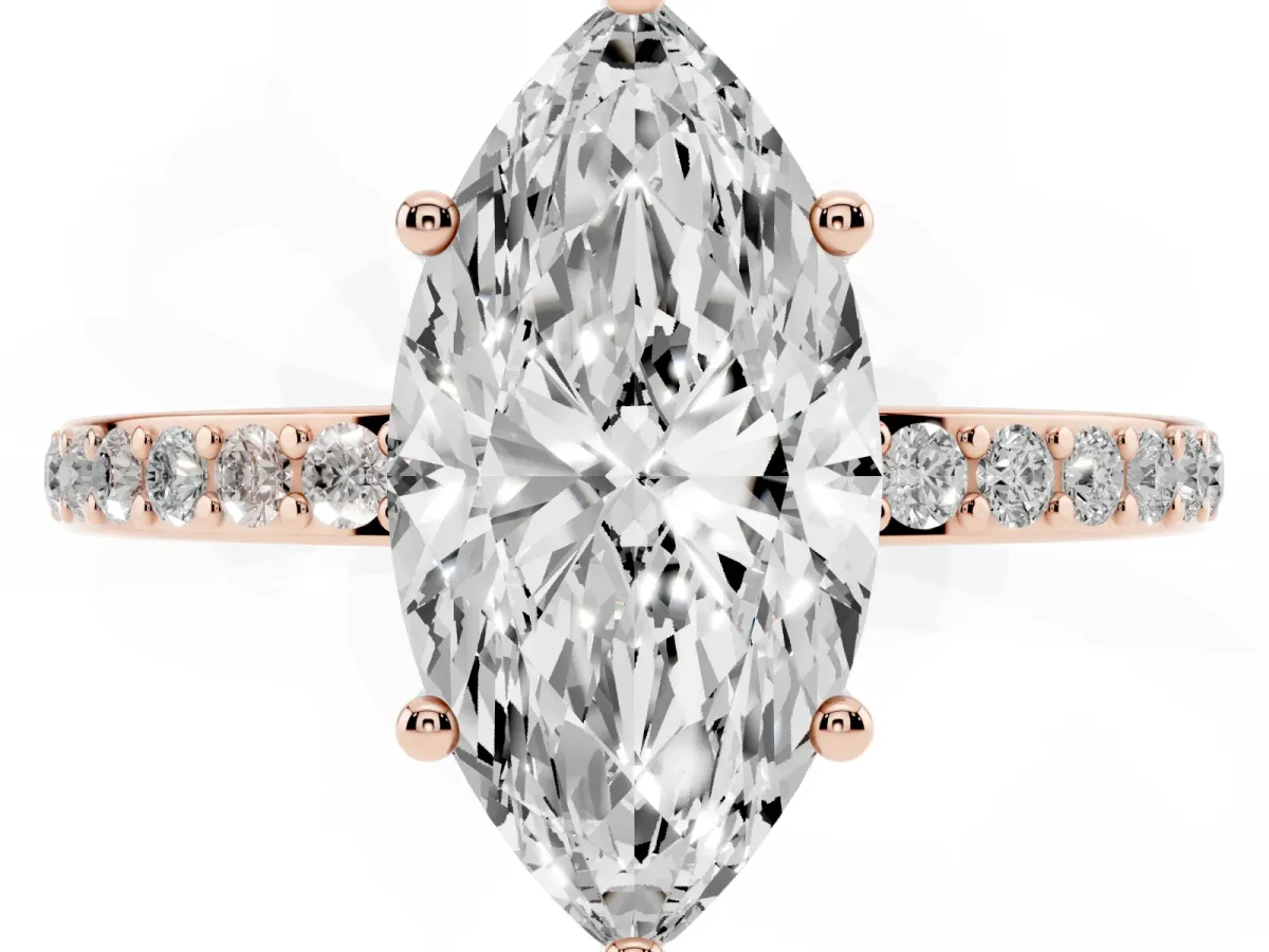 Marquise Cut Cut Diamond Pavé Band Ring with Four-Prong Setting Rose gold