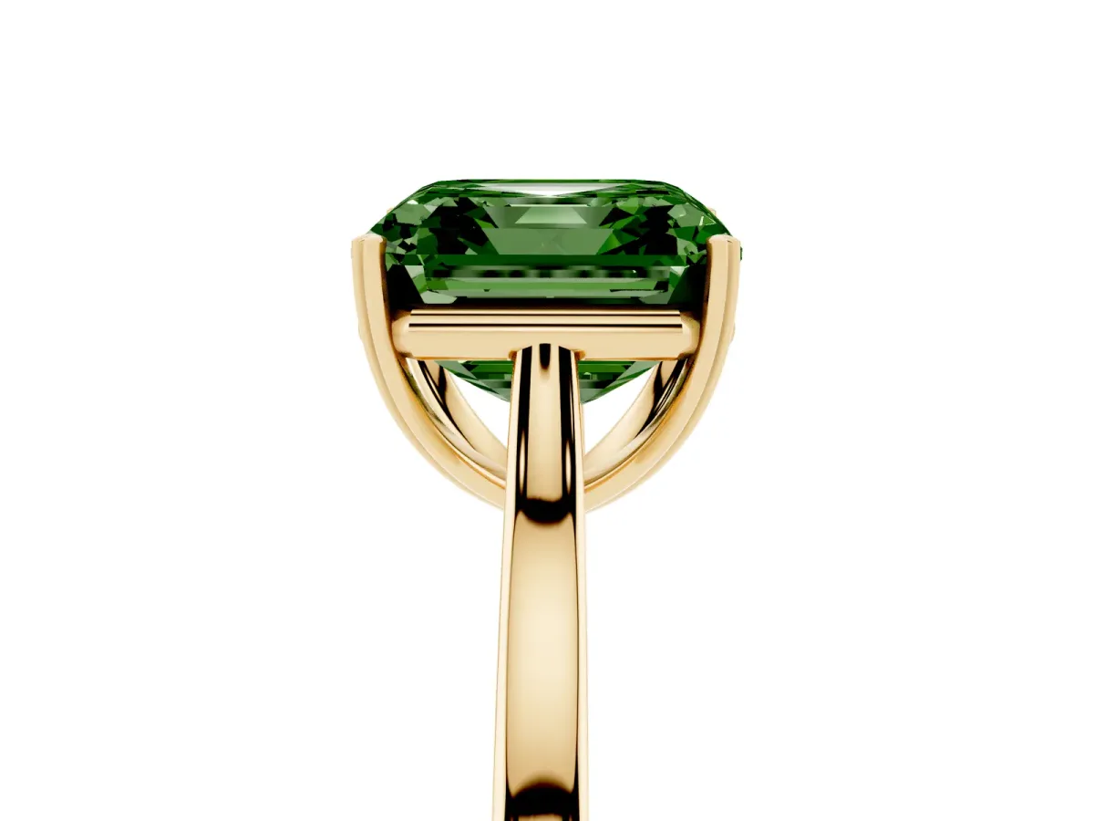 Fancy Green Asscher Cut Solitaire Heart Prong Engagement Ring with Tapered Band Yellow gold