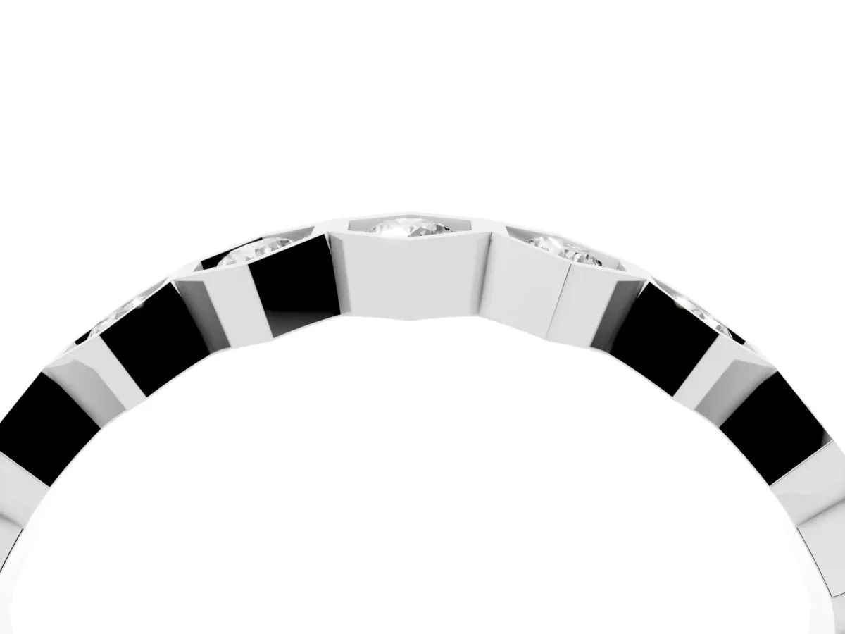 Hexagon Pave Diamond Eternity Band with Bezel Setting White gold